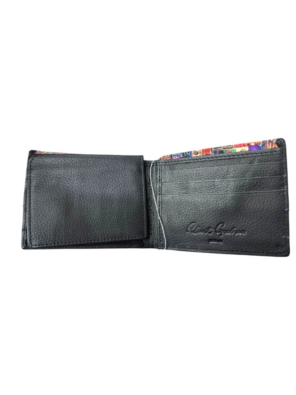 Robert Graham Black Leather Bifold Wallet With Multicolor Interior Design - Picture 6 of 8